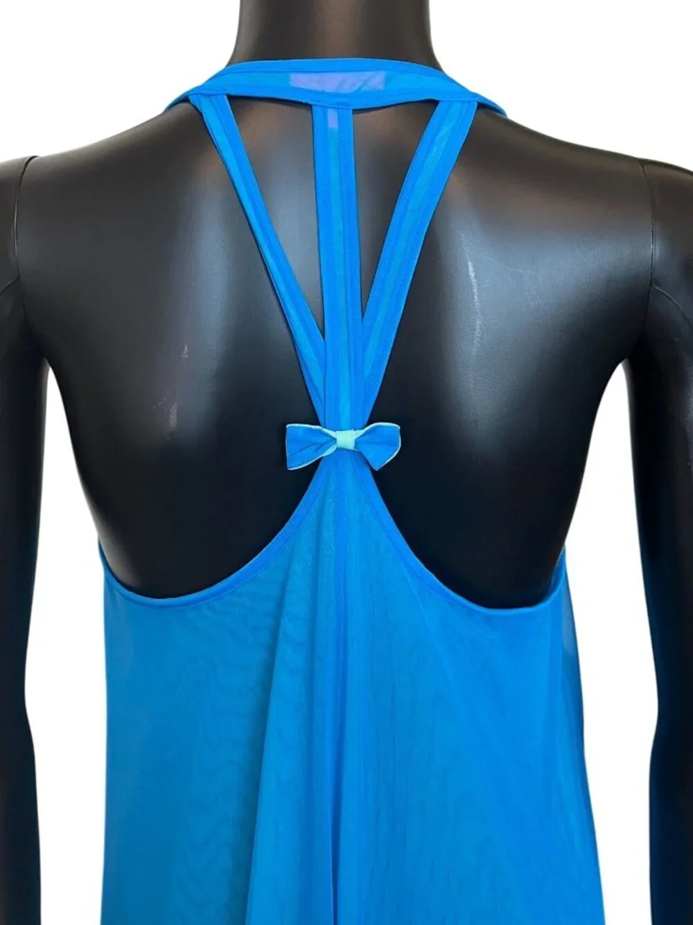 Vintage Y2K Betsey Johnson Blue Aqua Babydoll Nightie Dress Size M Mesh Overlay